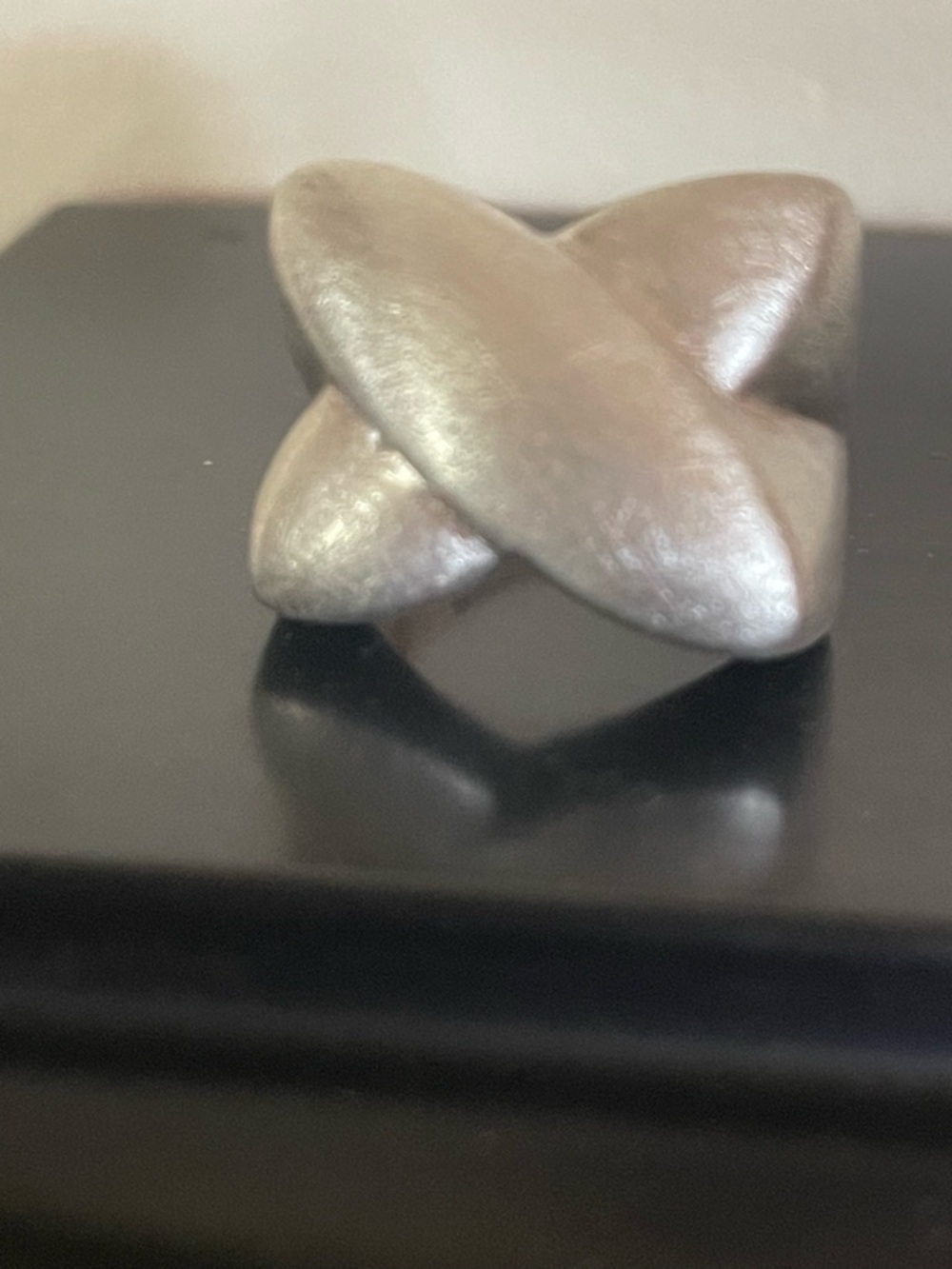 Sculptural BRUSHED STERLING SILVER  X RING Size-7.75